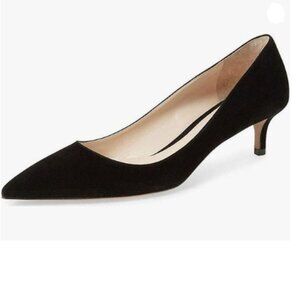 YDN Black Kitten Heeled Pumps Pointed Toe Dress Shoes for Office Lady Soft Suede